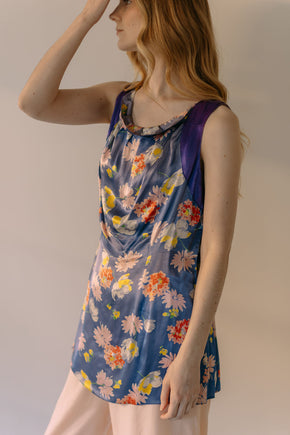 1930s G. Adida Paris floral satin beach blouse France