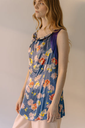 1930s G. Adida Paris floral satin beach blouse France