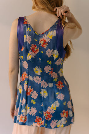 1930s G. Adida Paris floral satin beach blouse France