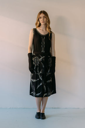 Rare 1920s silk crepe heavily beaded flapper dress, France