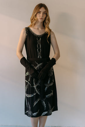 Rare 1920s silk crepe heavily beaded flapper dress, France