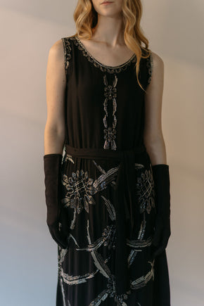 Rare 1920s silk crepe heavily beaded flapper dress, France