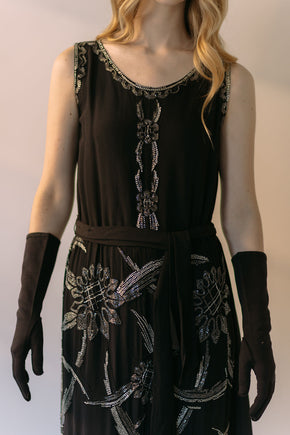 Rare 1920s silk crepe heavily beaded flapper dress, France