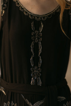 Rare 1920s silk crepe heavily beaded flapper dress, France