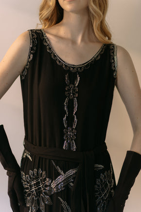 Rare 1920s silk crepe heavily beaded flapper dress, France