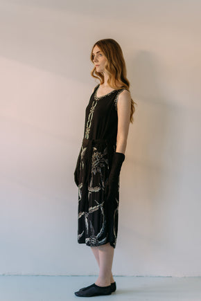 Rare 1920s silk crepe heavily beaded flapper dress, France