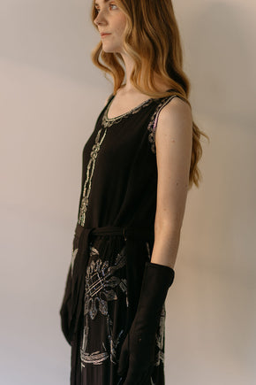 Rare 1920s silk crepe heavily beaded flapper dress, France