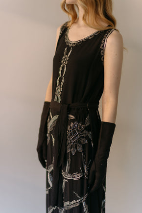 Rare 1920s silk crepe heavily beaded flapper dress, France