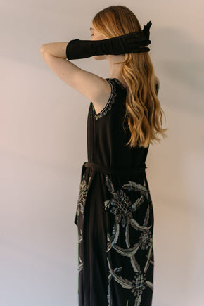 Rare 1920s silk crepe heavily beaded flapper dress, France