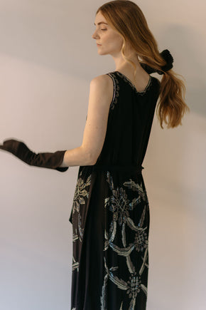 Rare 1920s silk crepe heavily beaded flapper dress, France