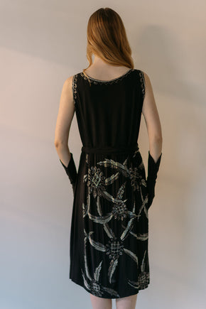 Rare 1920s silk crepe heavily beaded flapper dress, France