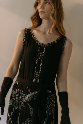 Rare 1920s silk crepe heavily beaded flapper dress, France