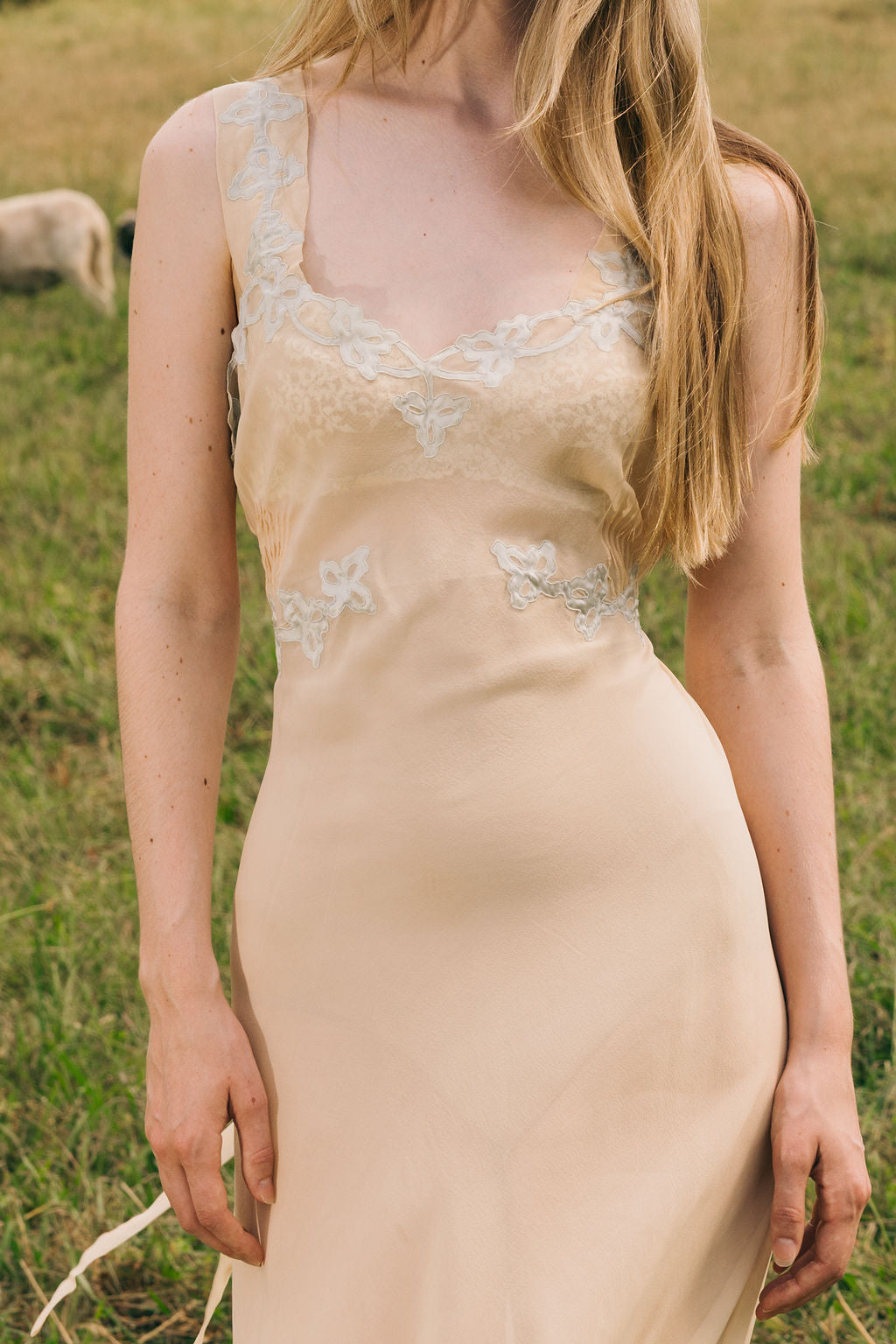 1930s bias silk crepe full length nightgown
