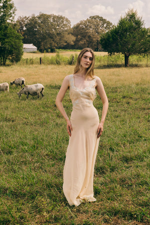 1930s bias silk crepe full length nightgown