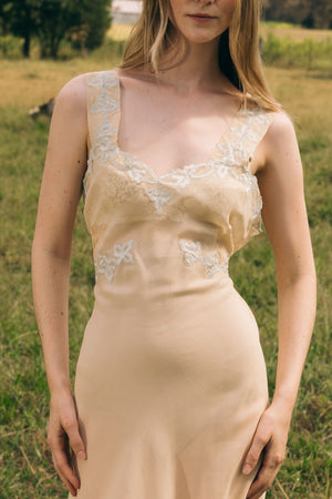 1930s bias silk crepe full length nightgown