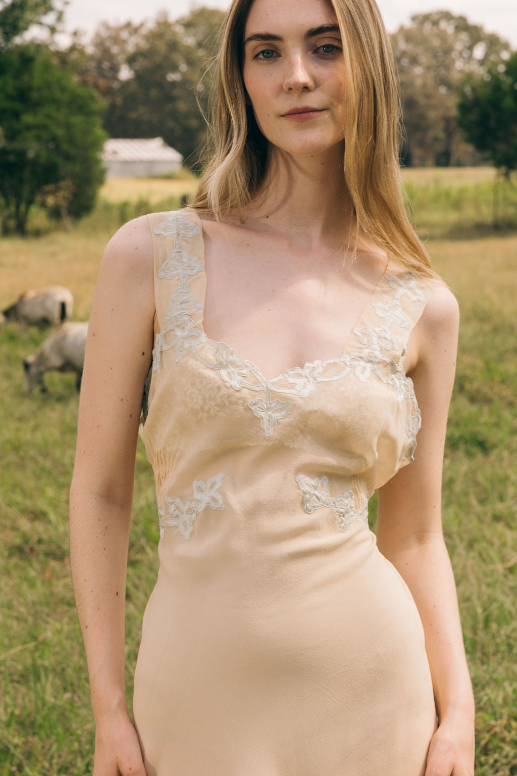 1930s bias silk crepe full length nightgown