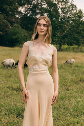 1930s bias silk crepe full length nightgown