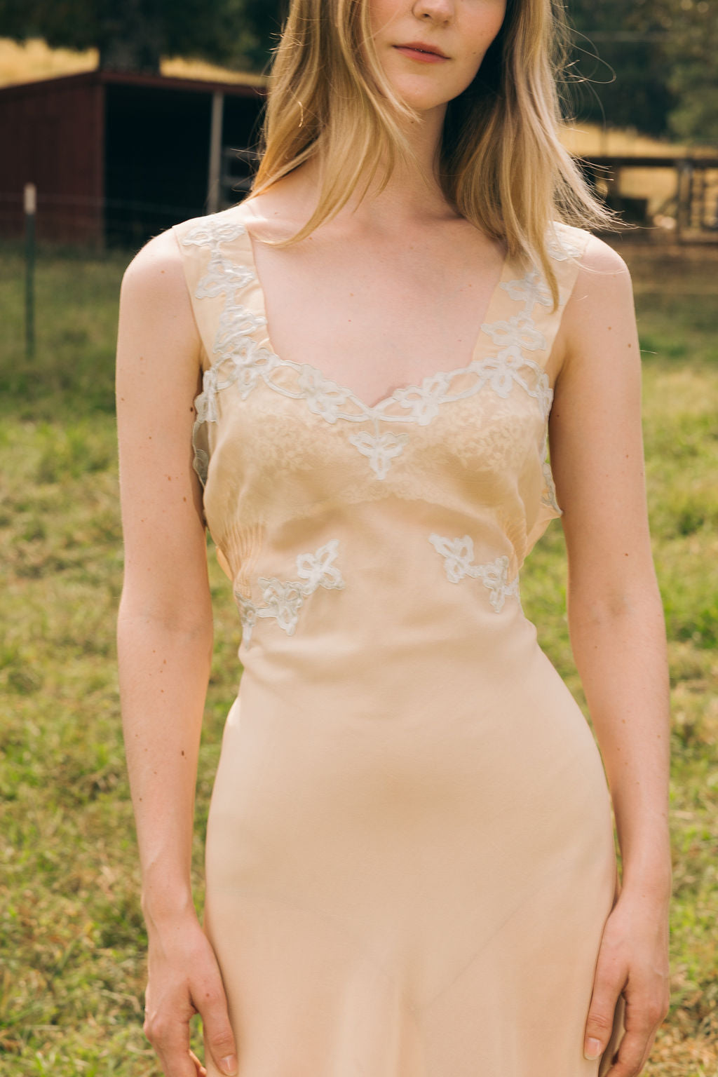 1930s bias silk crepe full length nightgown