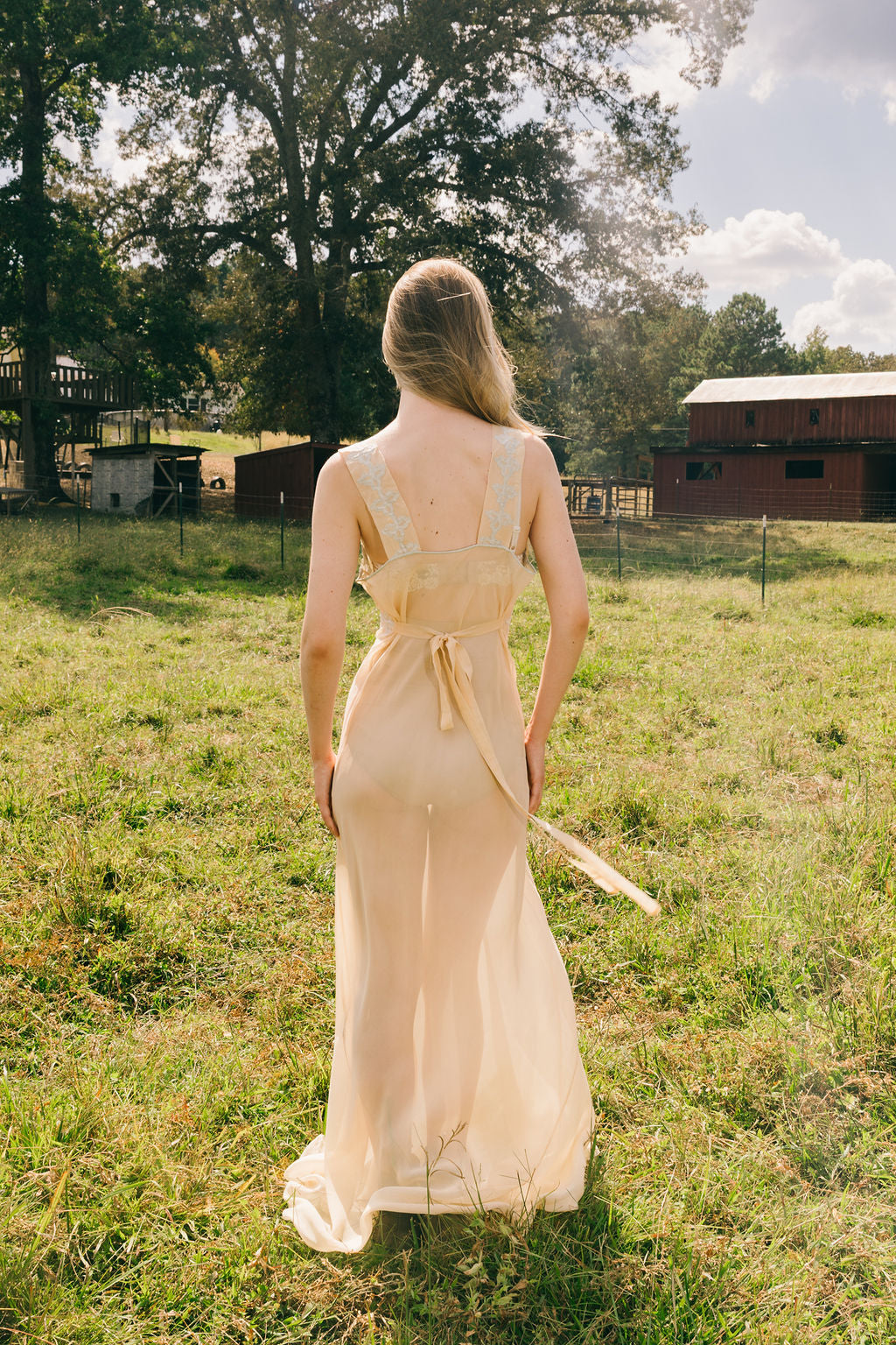 1930s bias silk crepe full length nightgown