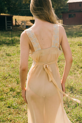 1930s bias silk crepe full length nightgown