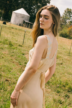 1930s bias silk crepe full length nightgown