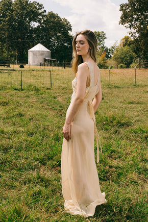 1930s bias silk crepe full length nightgown
