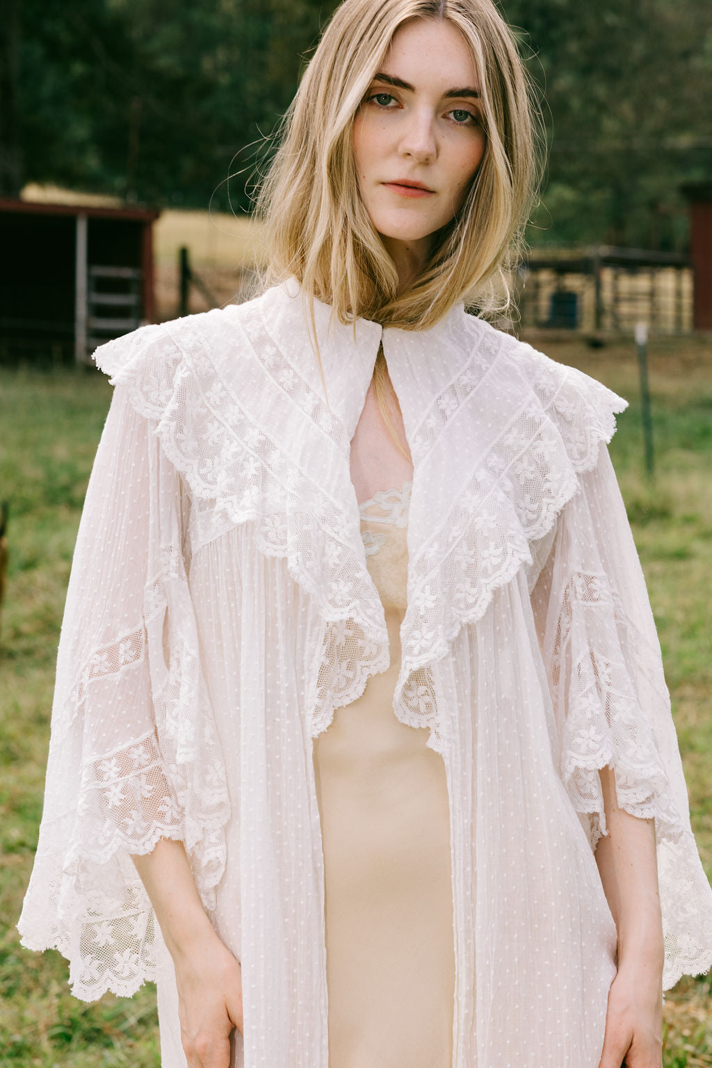 1900s swiss dot angel sleeve lace robe