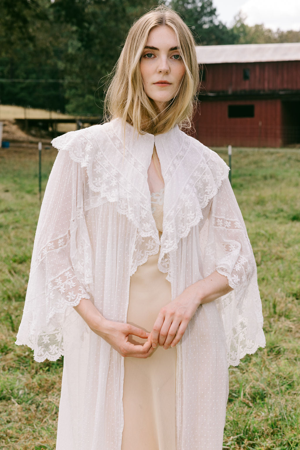 1900s swiss dot angel sleeve lace robe