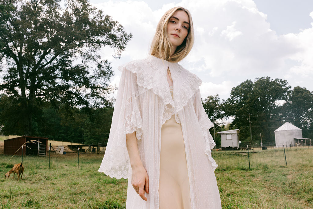 1900s swiss dot angel sleeve lace robe