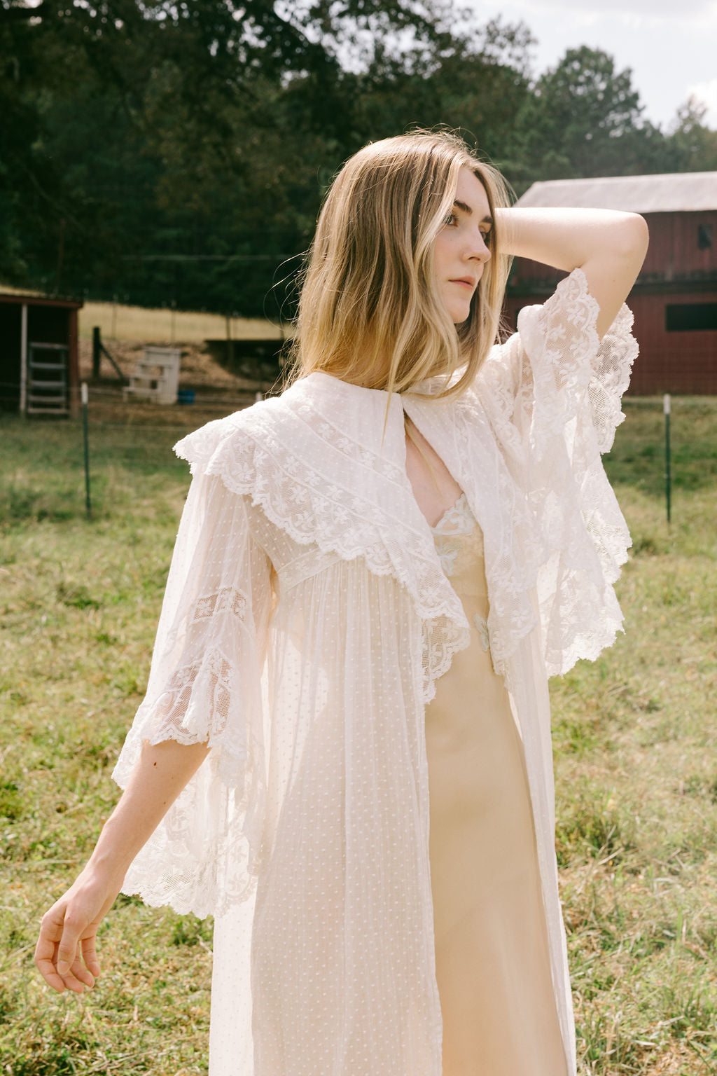 1900s swiss dot angel sleeve lace robe