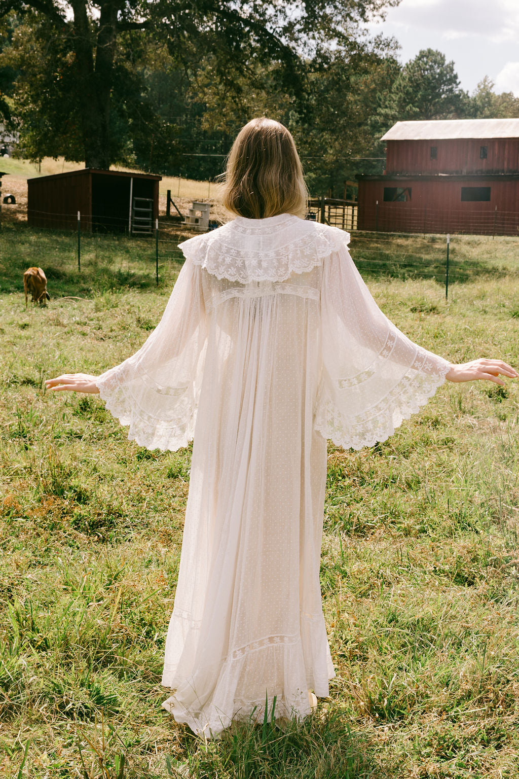 1900s swiss dot angel sleeve lace robe