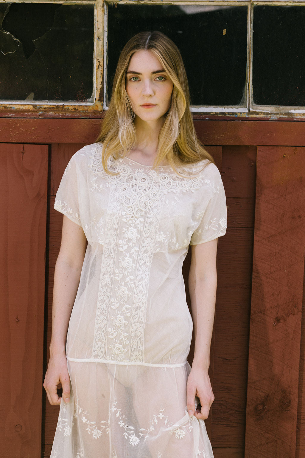 1920s embroiered net filet lace dress