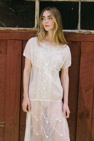 1920s embroiered net filet lace dress
