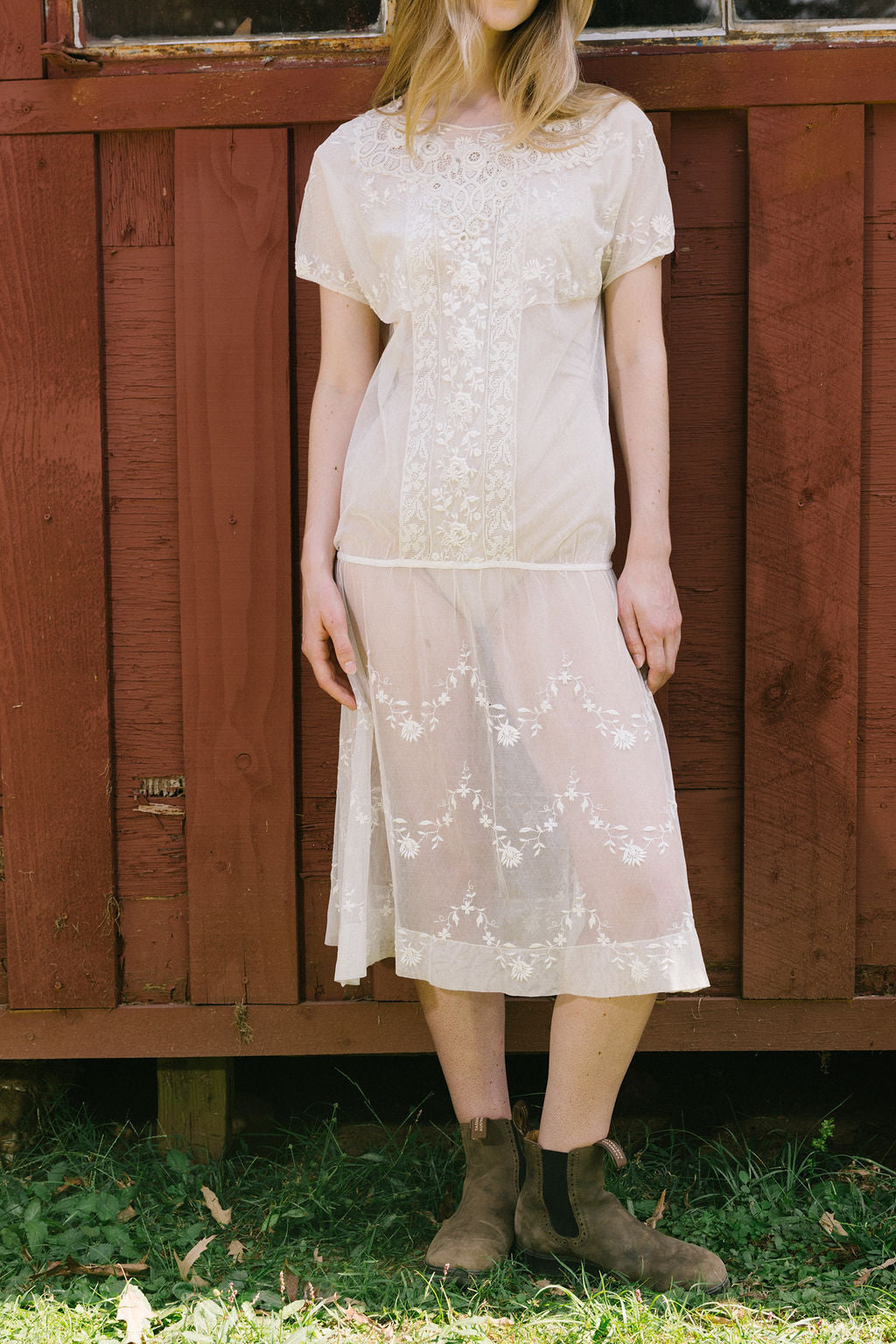 1920s embroiered net filet lace dress
