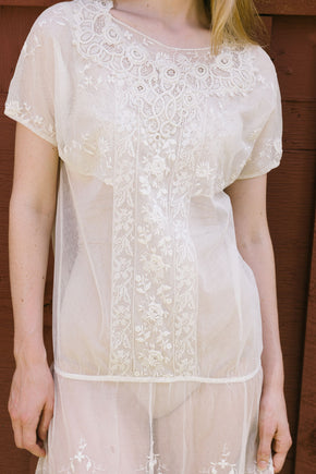 1920s embroiered net filet lace dress