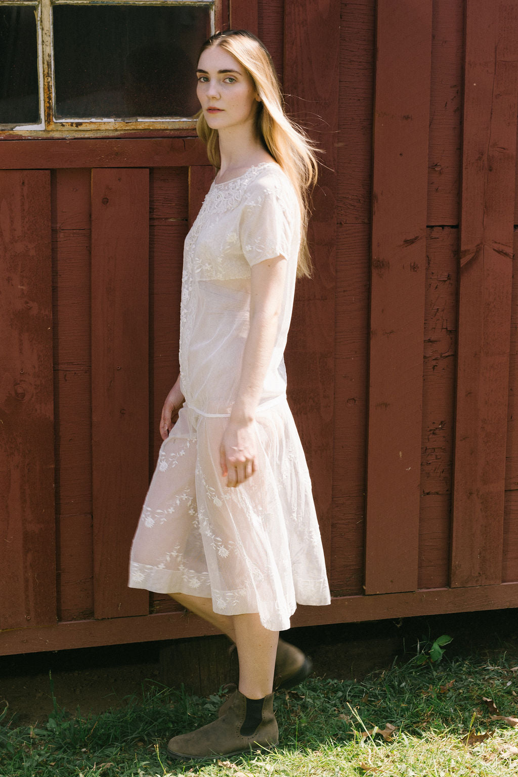 1920s embroiered net filet lace dress