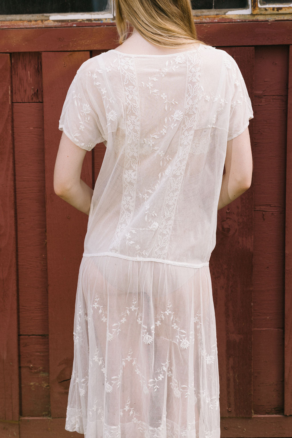 1920s embroiered net filet lace dress
