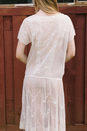 1920s embroiered net filet lace dress