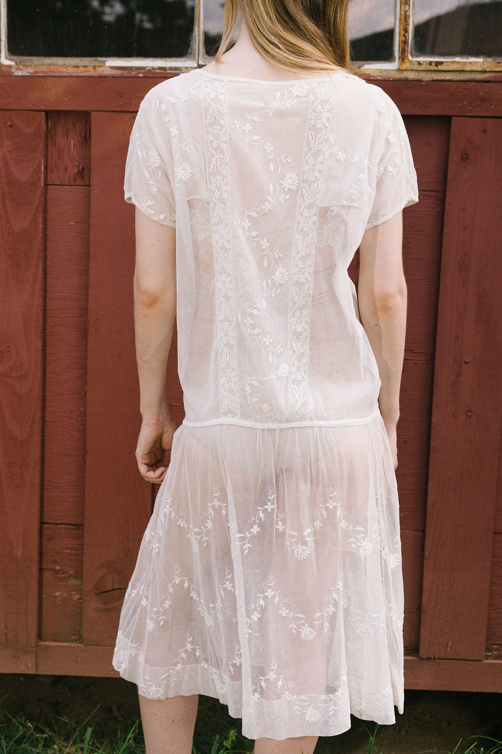 1920s embroiered net filet lace dress