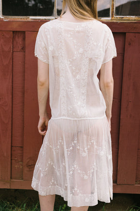 1920s embroiered net filet lace dress