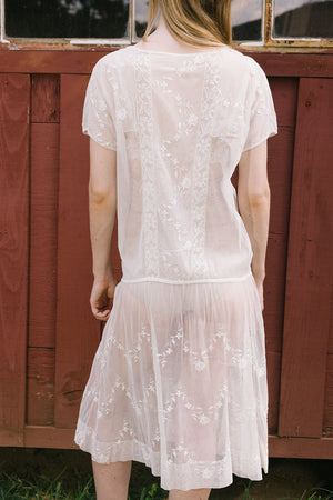 1920s embroiered net filet lace dress