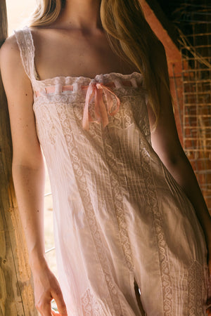 Antique 1900s french cotton lace ribbon onesie