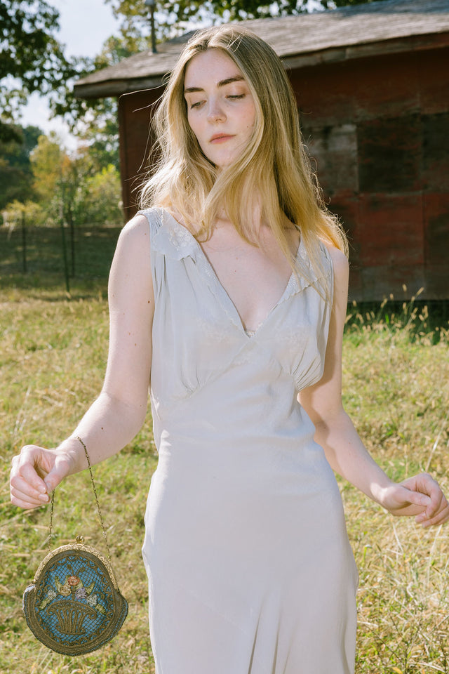 1920s silk floral urn evening bag