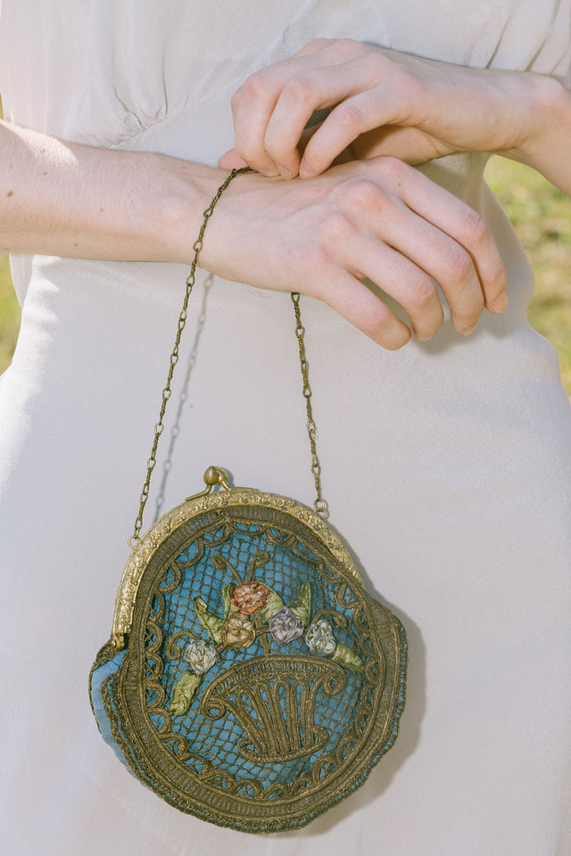 1920s silk floral urn evening bag