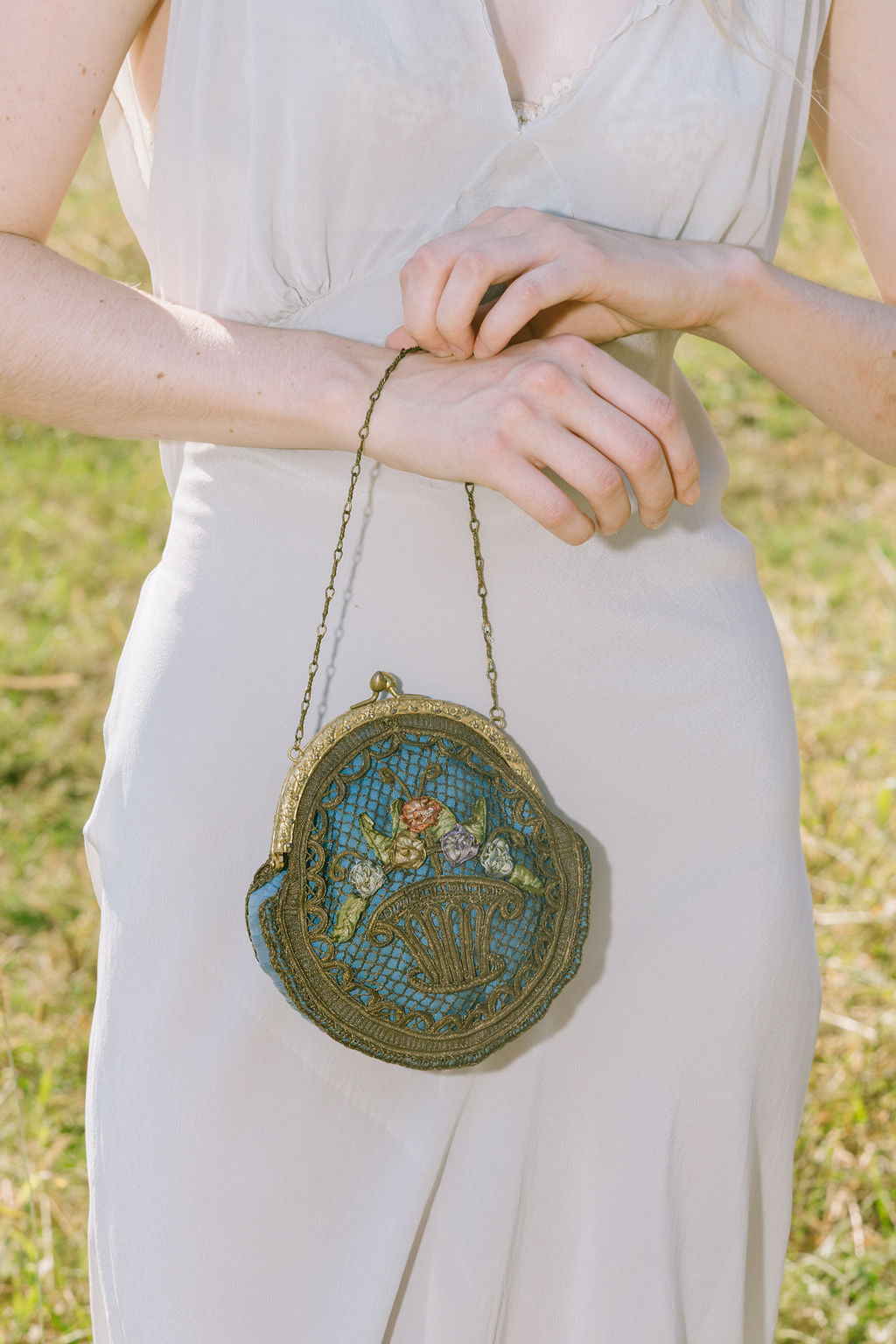 1920s silk floral urn evening bag