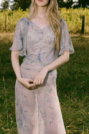 1930s blue floral silk chiffon dress set