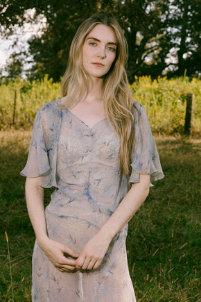 1930s blue floral silk chiffon dress set