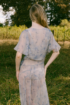 1930s blue floral silk chiffon dress set