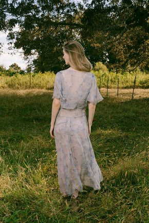 1930s blue floral silk chiffon dress set