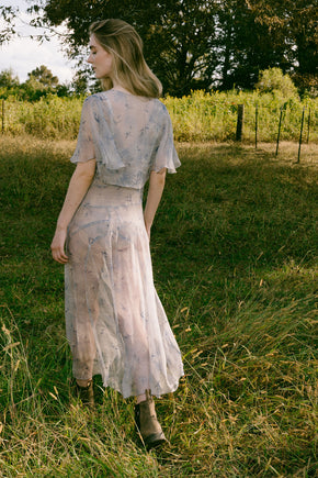 1930s blue floral silk chiffon dress set